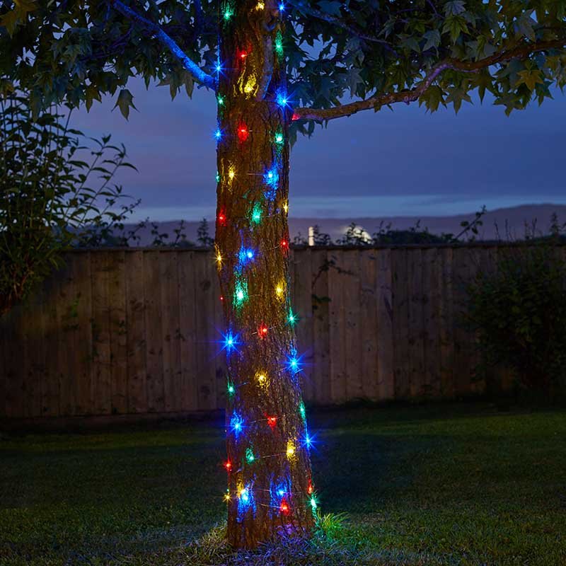 100 LED Multicoloured Solar Powered Firefly String Garden Lights