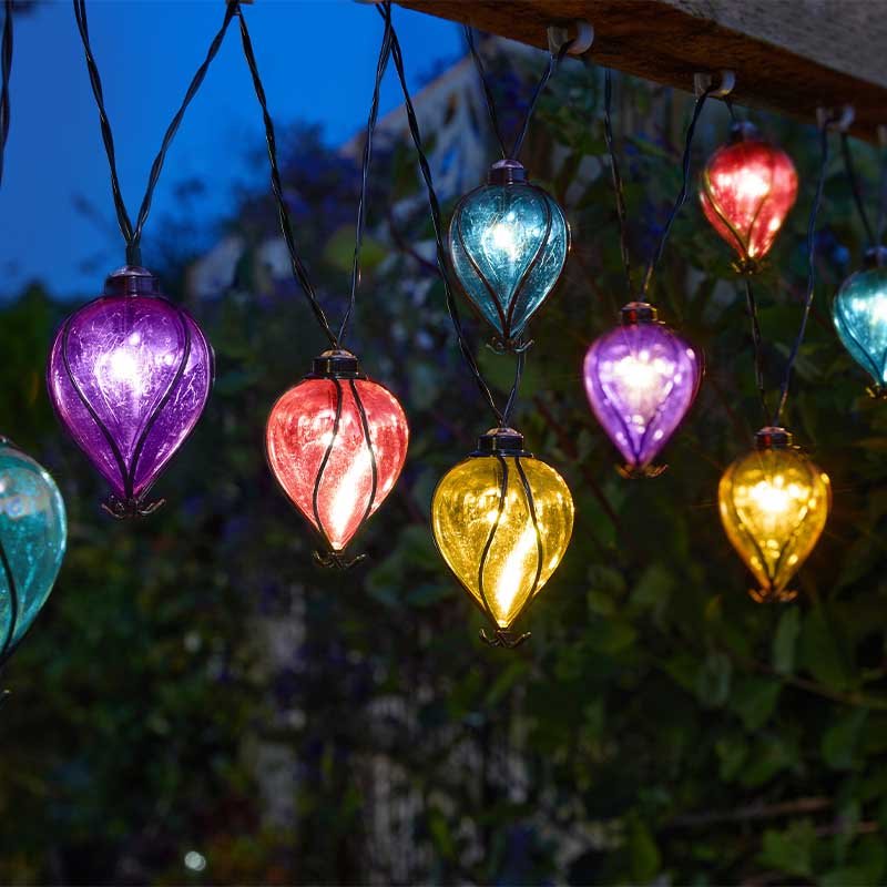 10 Rainbow Balloon Solar Powered String Lights Warm White LED Garden Lighting