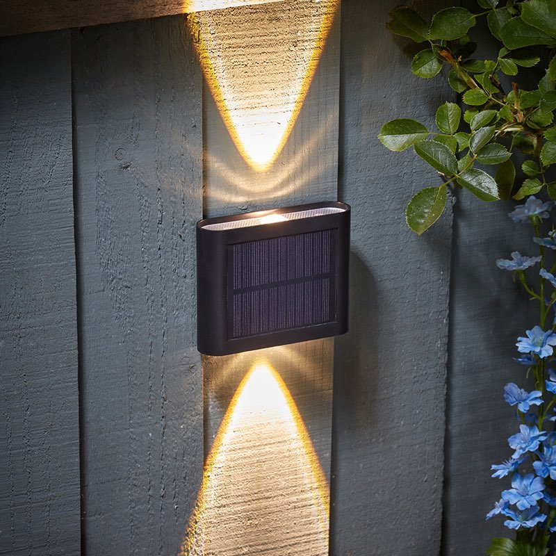 2-Way Front Entrance/Garden Fence & Wall Lights 2Pk Solar Powered Outdoor Lights