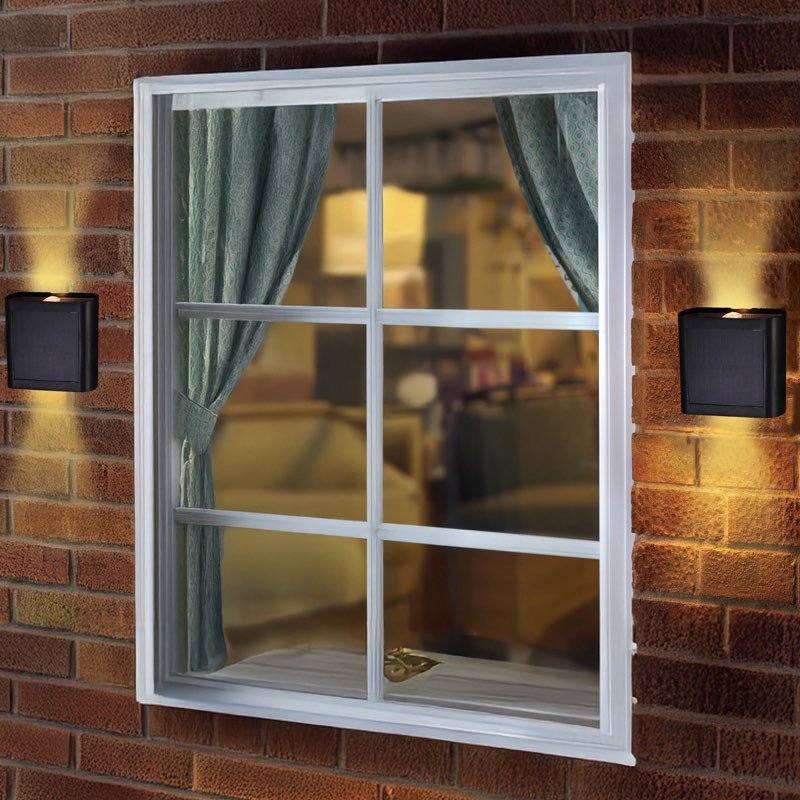 2-Way Front Entrance/Garden Fence & Wall Lights 2Pk Solar Powered Outdoor Lights