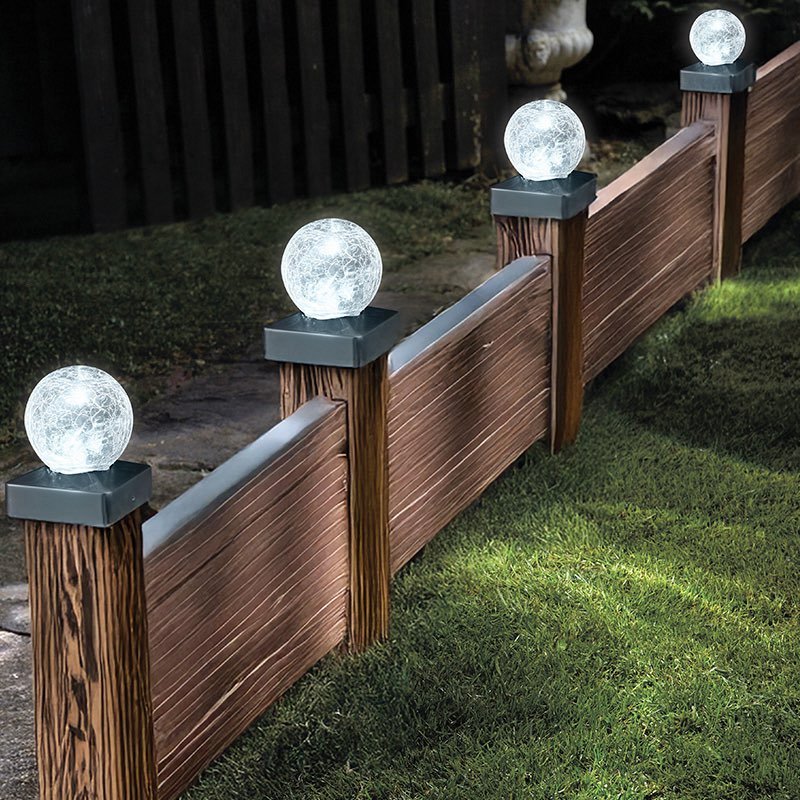 4 Pk Crackle Ball Decking Fence Post Top Lights 3 Lumens Super Bright White LEDs