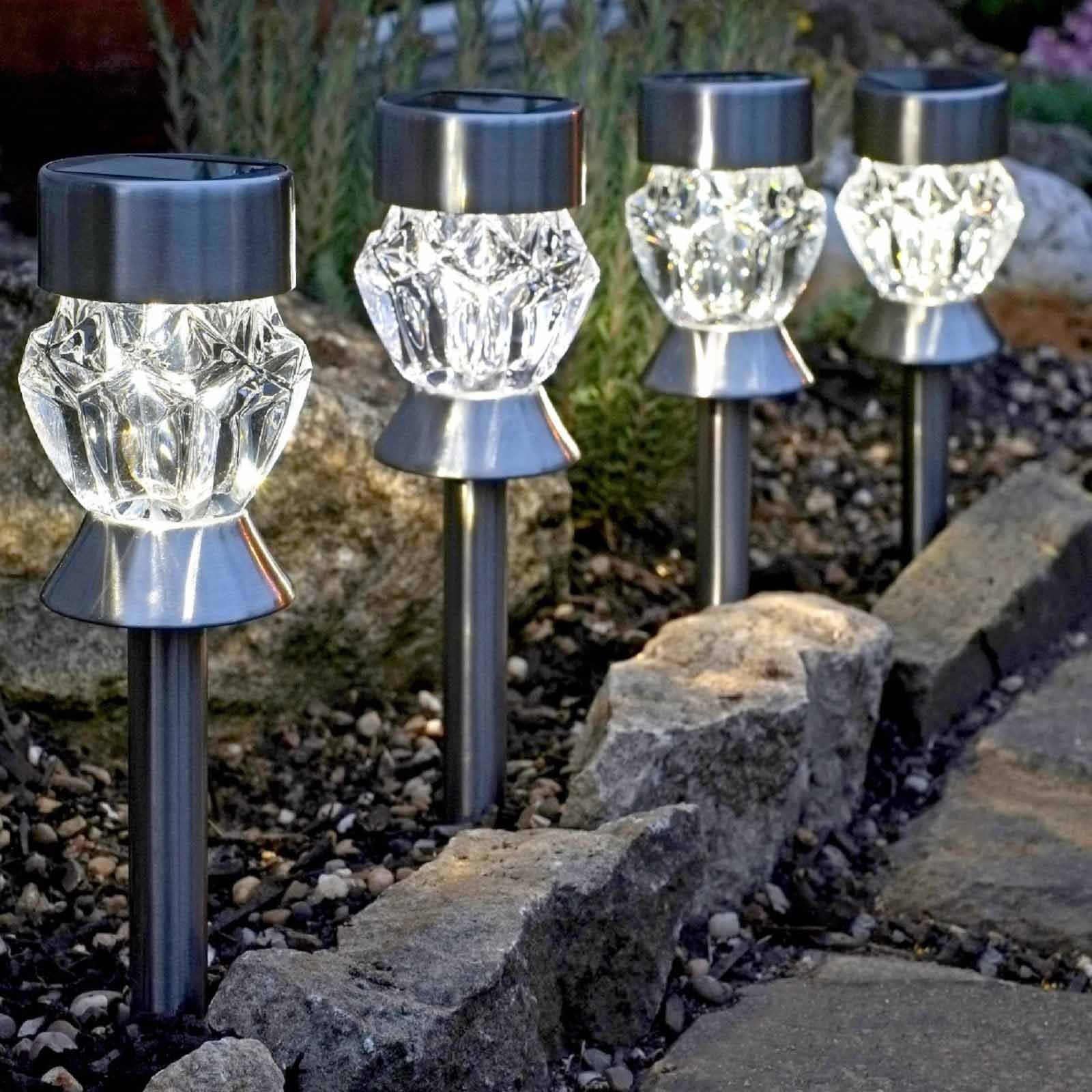 4 Pack Crystal Glass Garden Stake LED Lights solar Powered By Smart Garden
