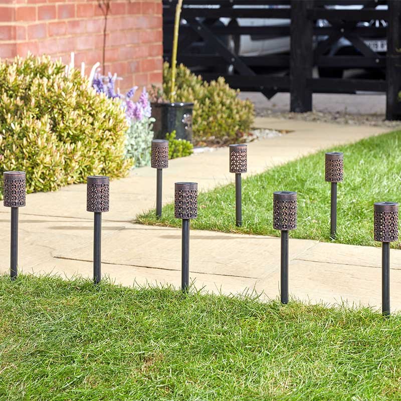 Set Of 8 Pretty Biba Stake Lights Solar Powered Stake Light Outdoor Lighting