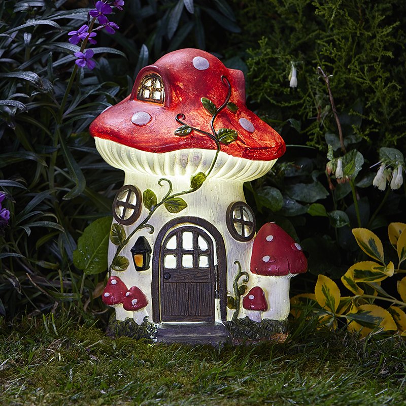 Mush-Room Magical Fairy Mushroom Garden House Solar Powered Light Up Decor