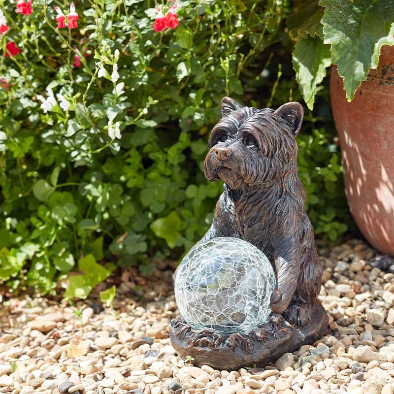 Mystic Dog Light Up Garden Ornament Solar Powered Gazing Ball Multicoloured LED