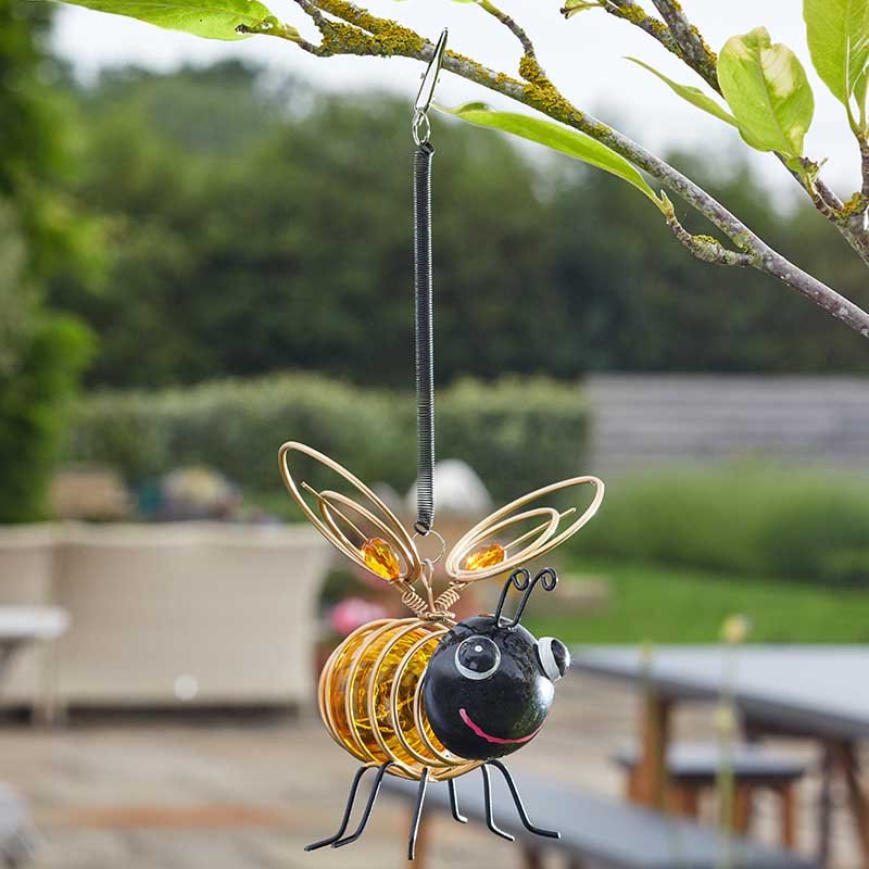 Bouncing Bee Bug Happy Hanging Solar Powered Fun Garden Light Smart Garden