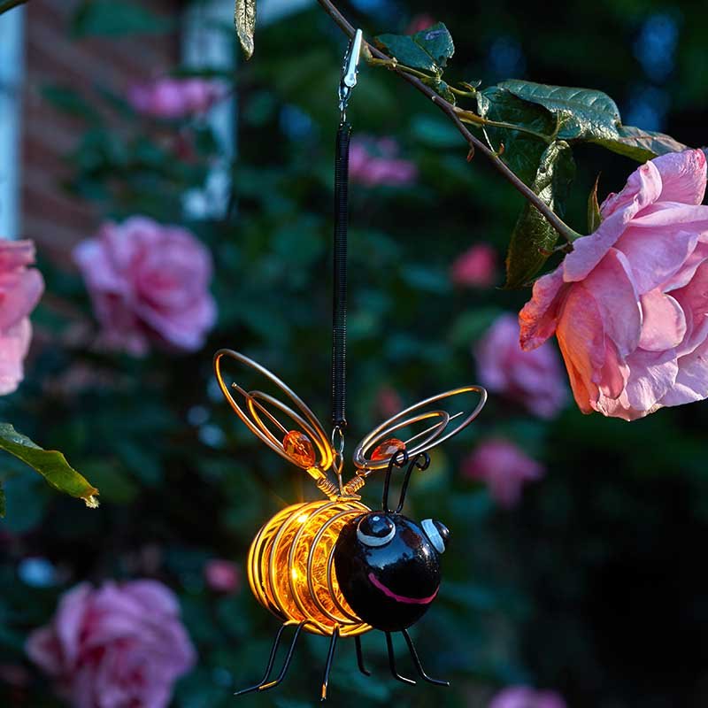 Bouncing Bee Bug Happy Hanging Solar Powered Fun Garden Light Smart Garden