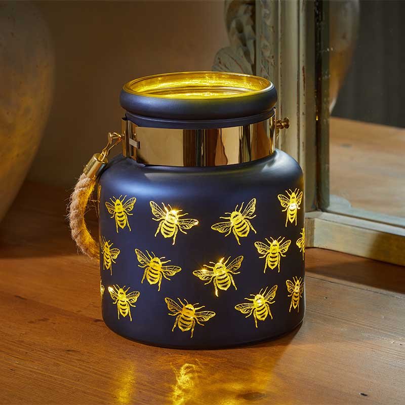 Bee Sapphire Wonderland Rope Handle Glass Jar Home Table Lantern