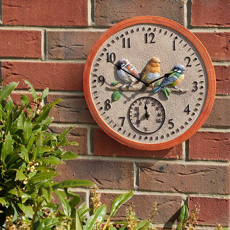 Birdwood Garden Birds Design Wall Clock 12 inches For Use Indoor And Outdoor