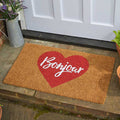 Bonjour Heart Mat Natural Coir Doormat Indoor & Outdoor Doormat 75x45cm