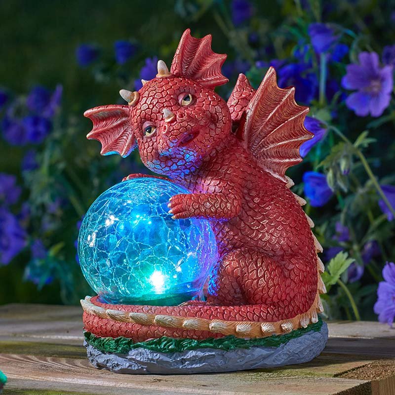 Dragon Glow Light Up Garden Ornament Solar Powered Gazing Ball Multicoloured LED