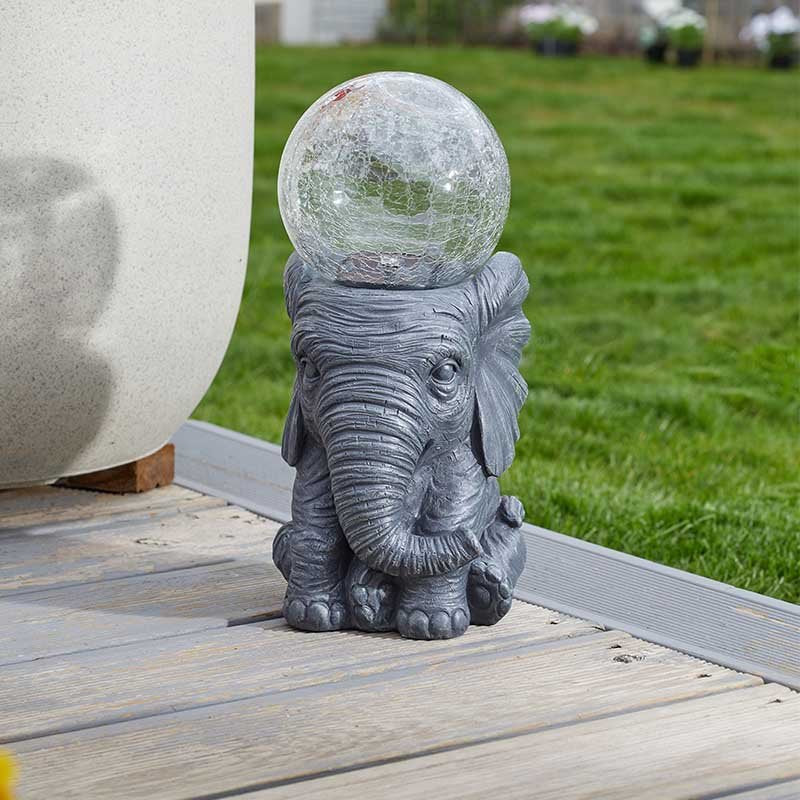 Elephant Orb Light Up Garden Ornament Solar Powered Gazing Ball Multicoloured