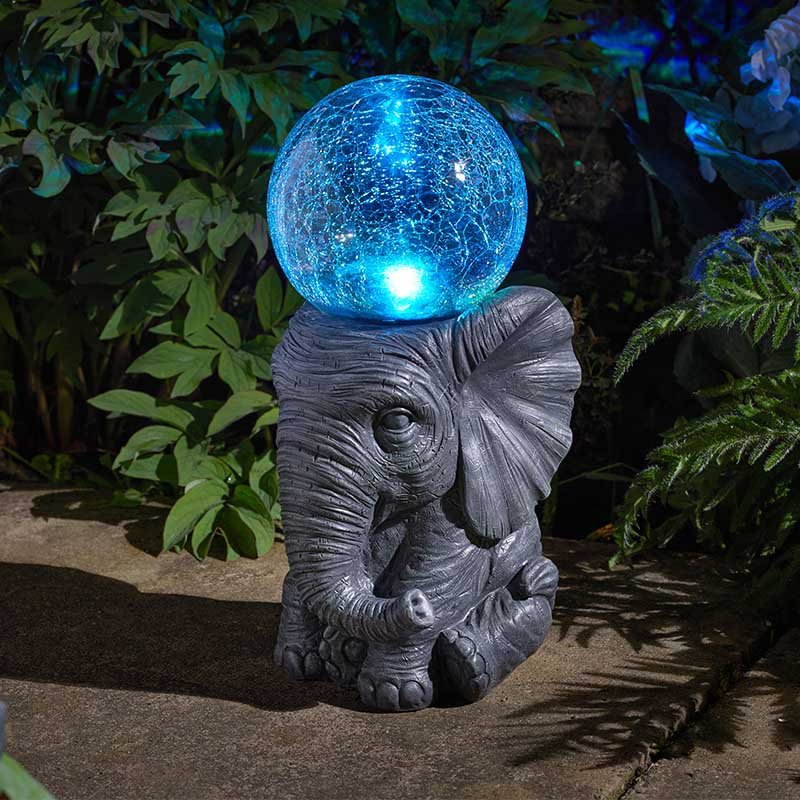 Elephant Orb Light Up Garden Ornament Solar Powered Gazing Ball Multicoloured