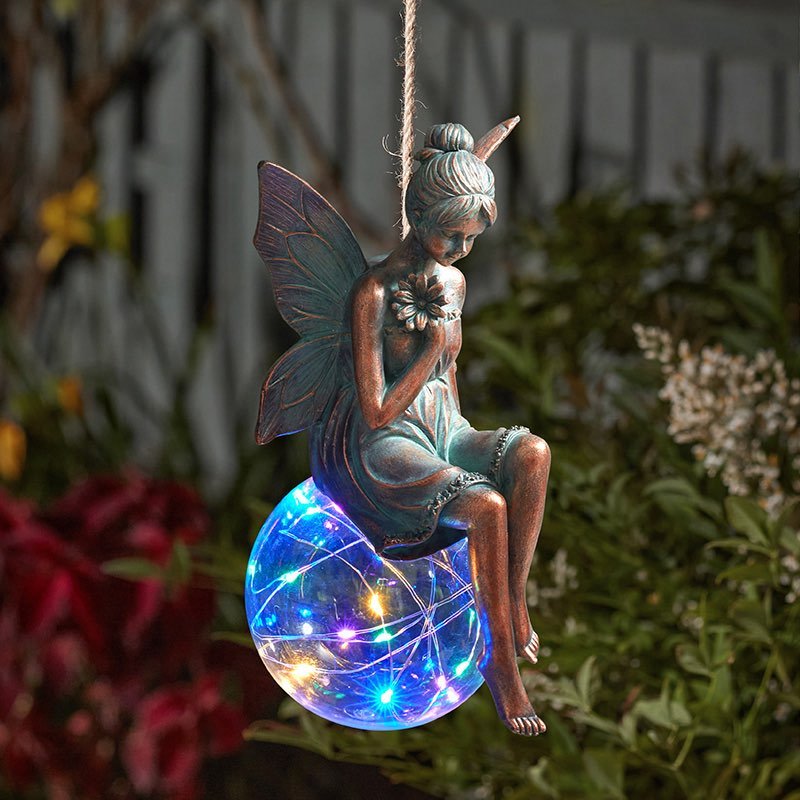 Fairy Fantasy On A Rope Light Up Hanging Garden Ornament Solar Gazing Ball LED