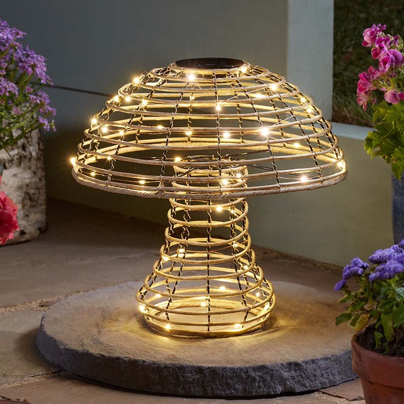 Glow Cap Extra Large Rattan Light Up Mushroom Solar Powered Garden Decor