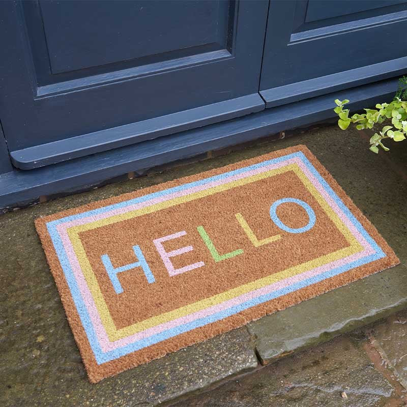 Hello Doormat Bright Pastel For Indoor Or Outdoor Front Or Back Door Mat 75 x 45cm