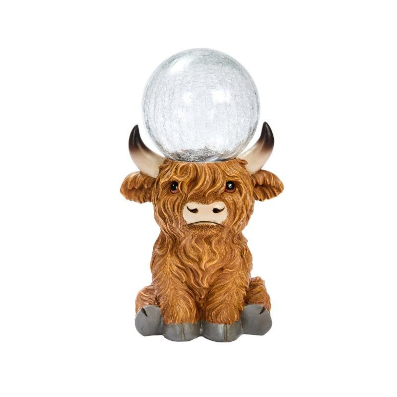 Adorable Highland Cow Large Light Up Garden Ornament Solar Power Colour LED Orb