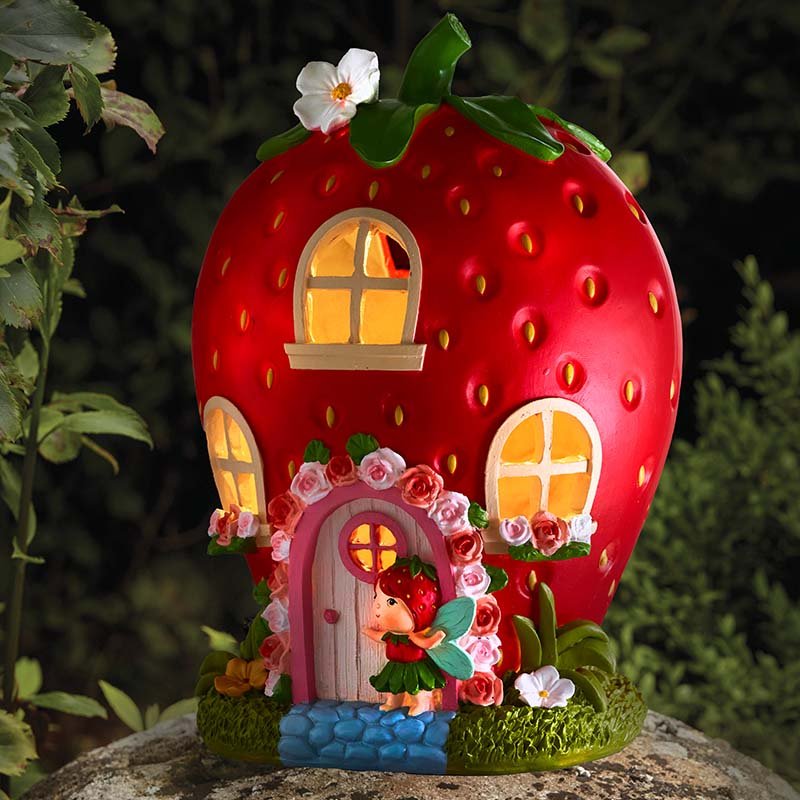 Home Berry Magical Fairy Strawberry Garden House Solar Powered Light Up Decor