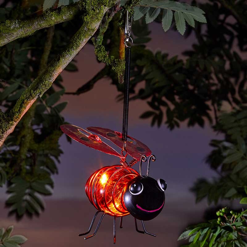 Bouncing Lady Bug Hanging Solar Powered Fun LED Decorative Ladybird Garden Light