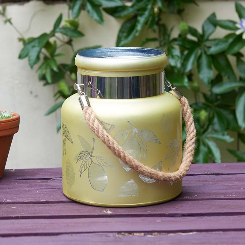 Lemon Yellow Wonderland Rope Handle Glass Jar Home Lantern