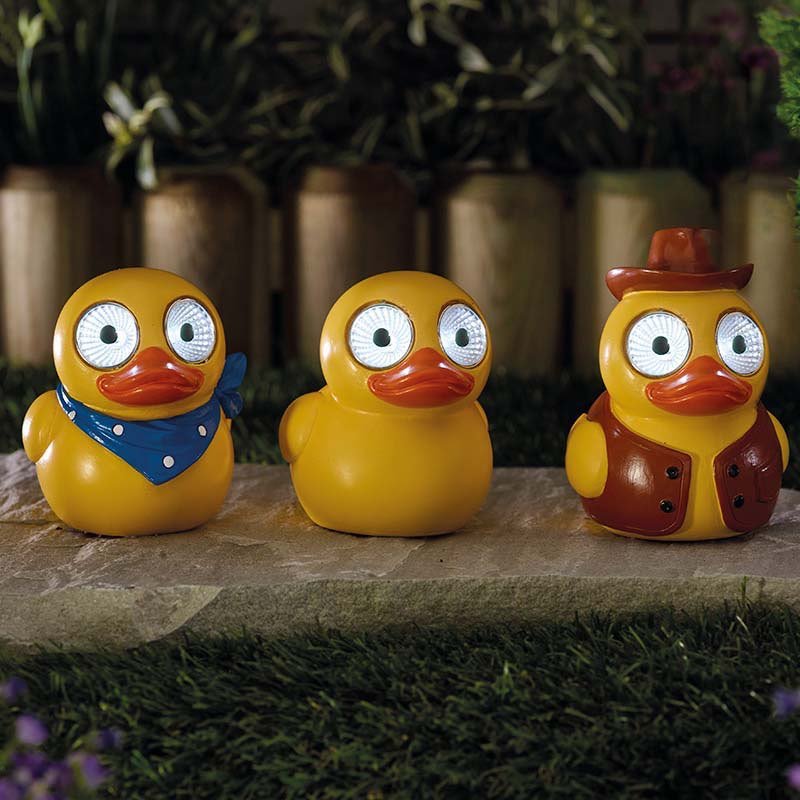 3Pk Lucky Ducky Bright Eyes Light Solar Powered Garden Decorative Outdoor Lights