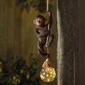 Cute Monkey On Rope Light Up Hanging Garden Ornament Solar Gazing Ball LED