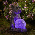 Mystic Dog Light Up Garden Ornament Solar Powered Gazing Ball Multicoloured LED