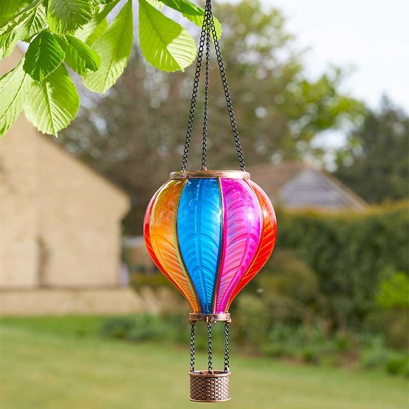Hanging Rainbow Cool Flaming Effect Balloon Fiesta Solar Powered Garden Light