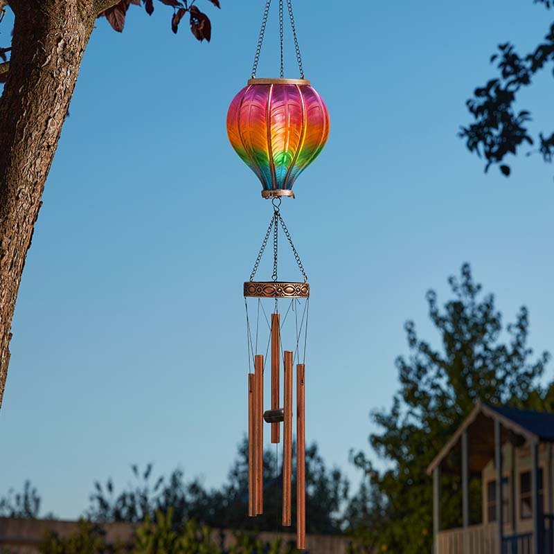 Rainbow Balloon Metal Solar Powered Light Up Wind Chime Garden Decor Chime