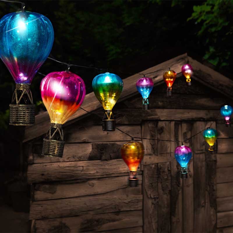 10 Sky Runner Rainbow Hot Air Balloon Solar Powered String Light Garden Lighting