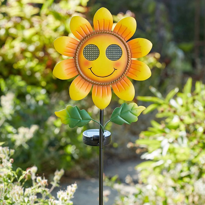 Smilin' Sunflower Stake Light Solar Powered Fun Winking Garden Decorative Stake