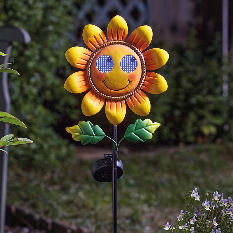 Smilin' Sunflower Stake Light Solar Powered Fun Winking Garden Decorative Stake
