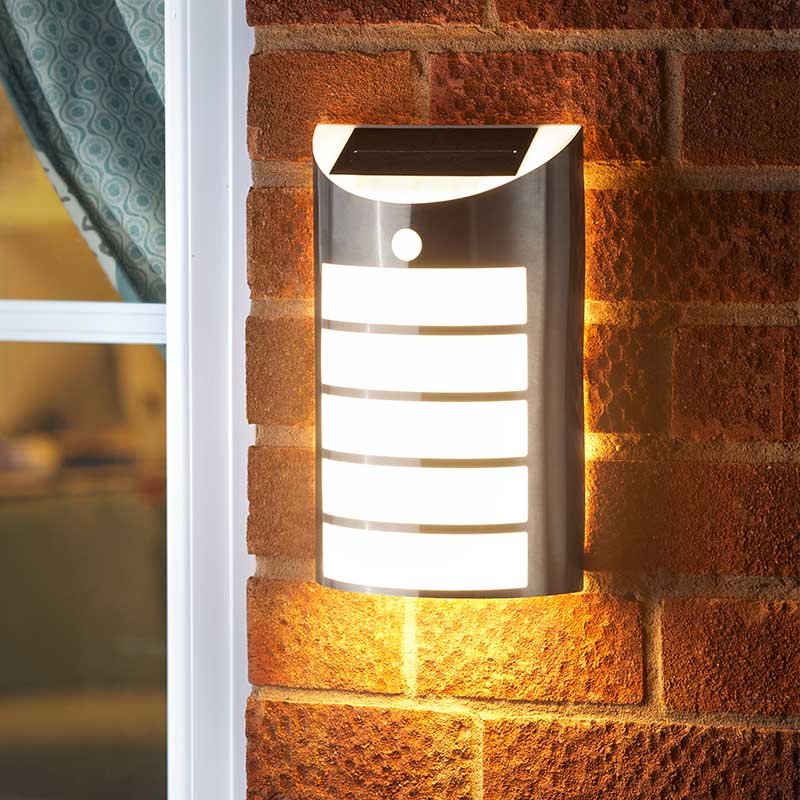 Large Welcome Wall Light Bright Solar Powered 100L LED PIR Home Garden Security
