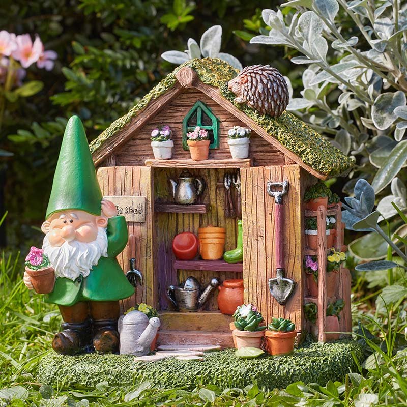 Woodland Wilf's Shed Cute Decorative Garden Gnome Resin Ornament Gift Wilf Shed